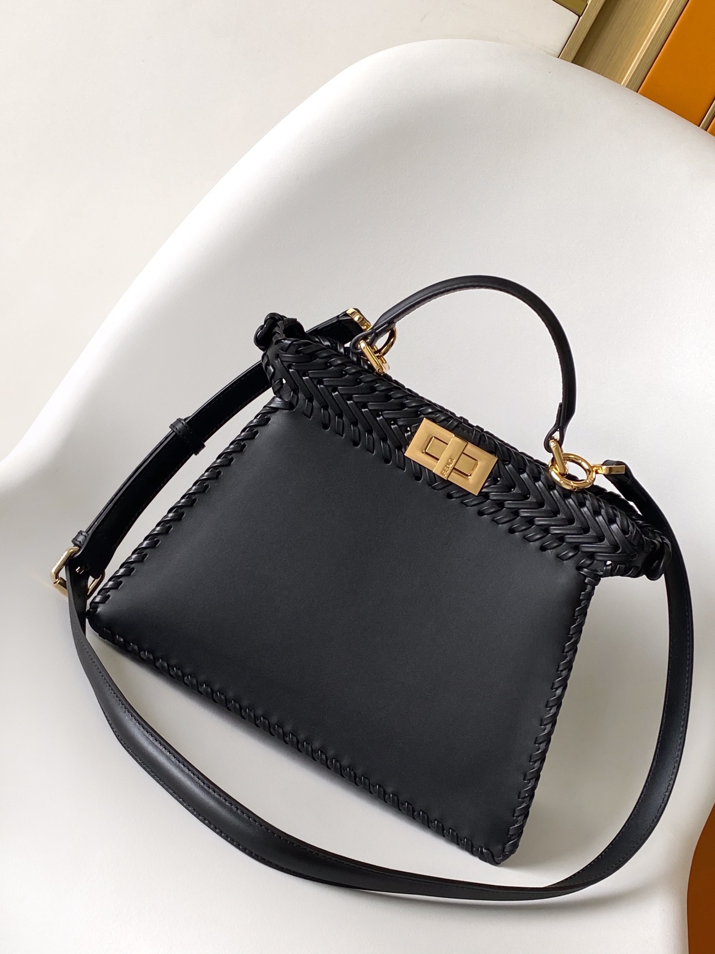 Fendi Peekaboo ISeeU Small Black Interlace Leather Bag